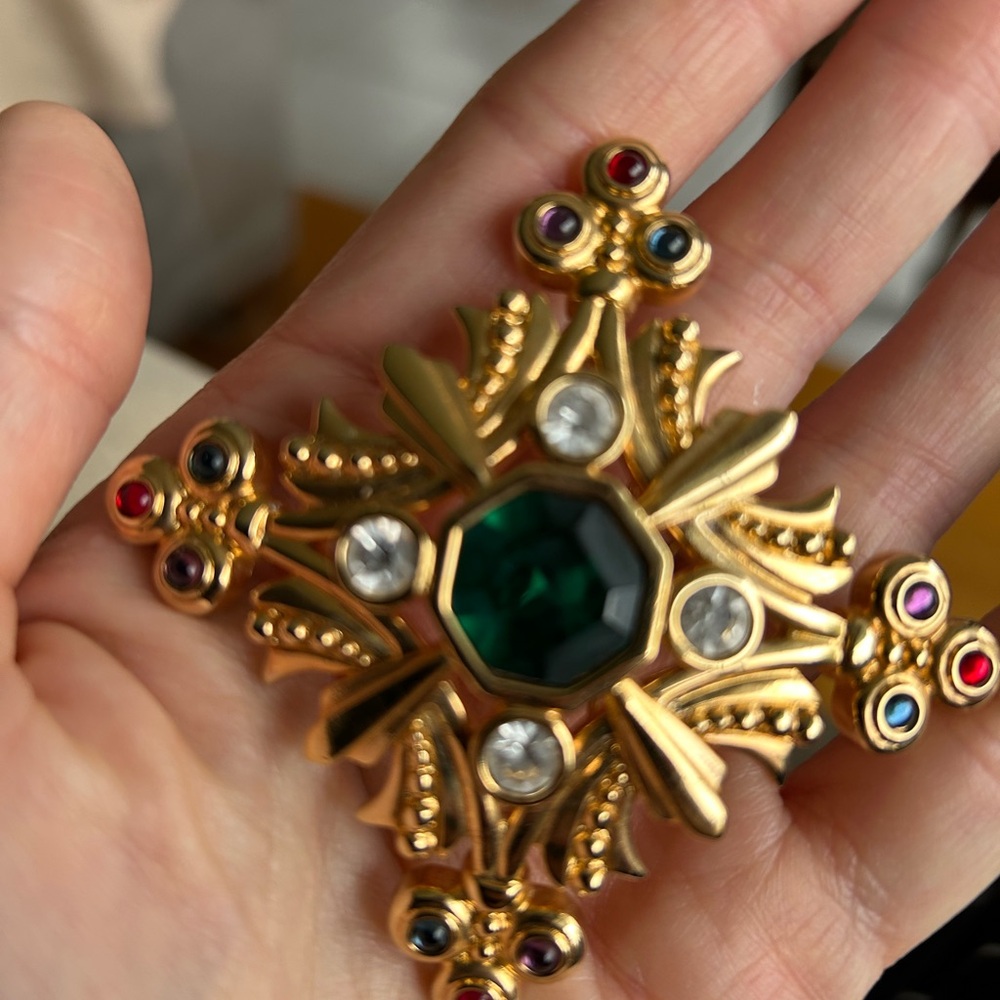 Swarovski Elegant Gold and Green Brooch